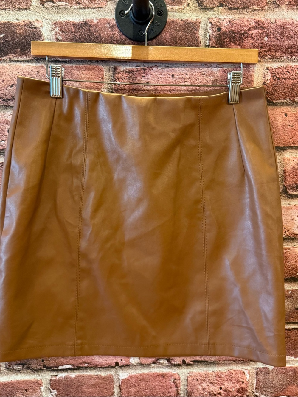 Faux Leather Mini Skirt in Cognac Brown